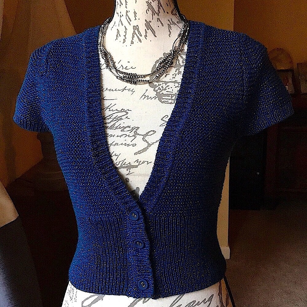 EXPRESS Cropped Short Sleeve Bolero Royal Blue Sweater Top & Necklace Set, M
